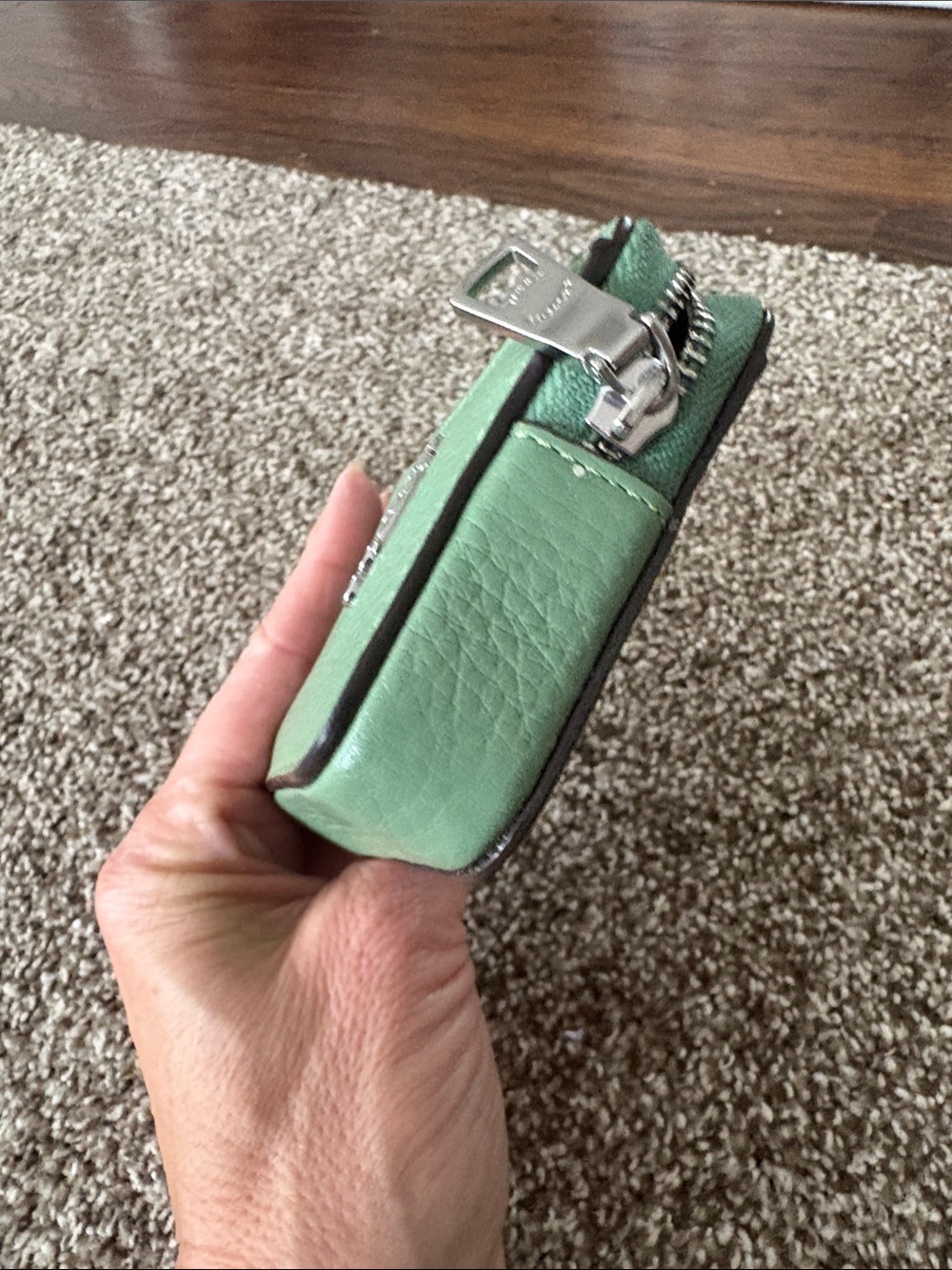 Coach Green Pebbled Leather Card Wallet with Chain - Picture 7 of 7